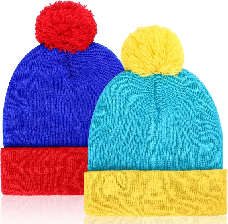 Shinymoon 2 Pcs Knit Pom Beanie Hat Halloween Character Cosplay Headwear Knitted Pompom Cuff Women Men's Winter Beanies - Image 1